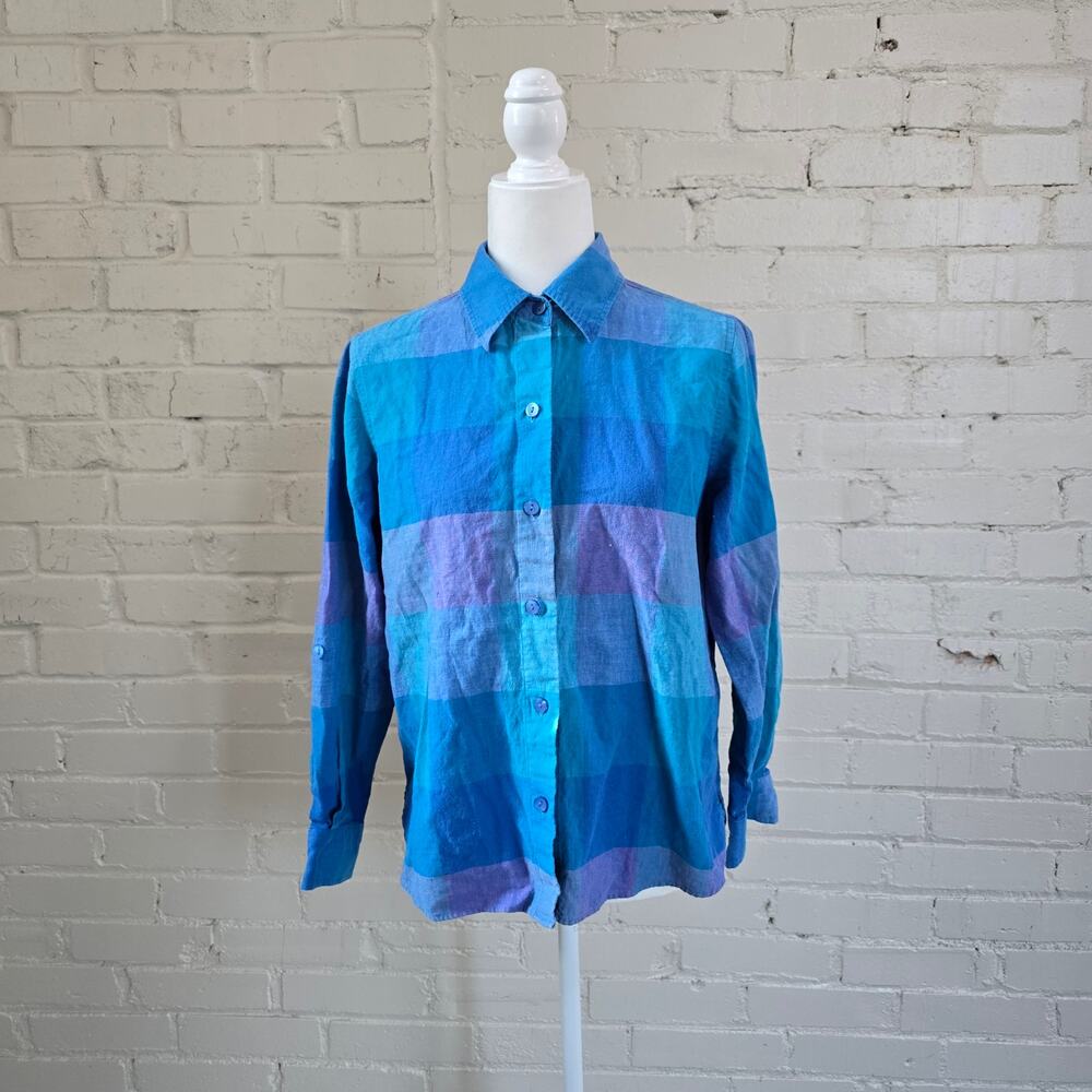 Vintage​ Liz Baker ┃Blue & Purple ┃ Plaid Button Down Shirt┃Indie & Art Teacher